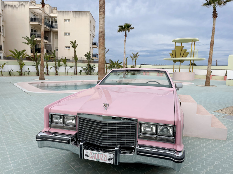 plush74 location scout ibiza streets graphic funky rental pink film photo event pink hotel pool car2