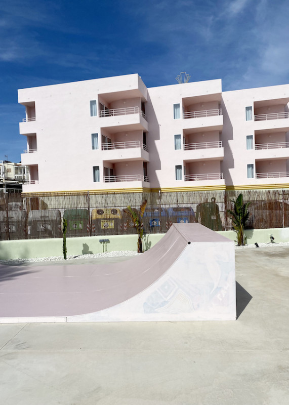 plush74 location scout ibiza streets graphic funky rental pink film photo event pink hotel pool car21