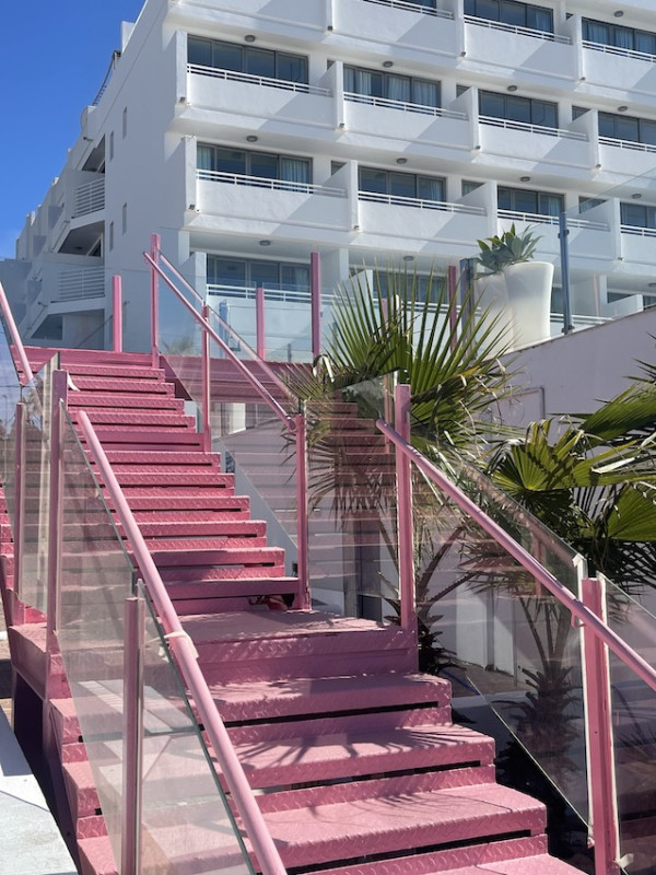 plush74 location scout ibiza streets graphic funky rental pink film photo event pink hotel pool car25